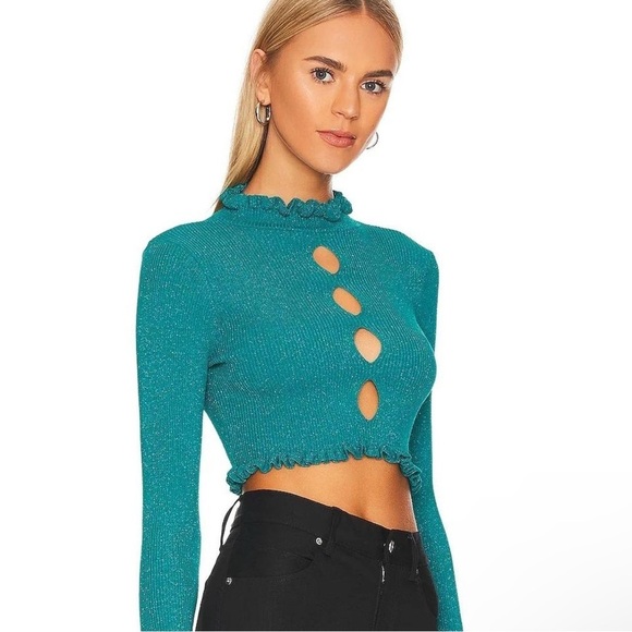 FOR LOVE & LEMONS Lorelei Cropped Sweater in Blue 2x - Picture 2 of 4